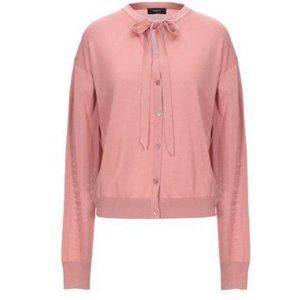 Theory Silk Blend Tie Neck Cardigan Sweater